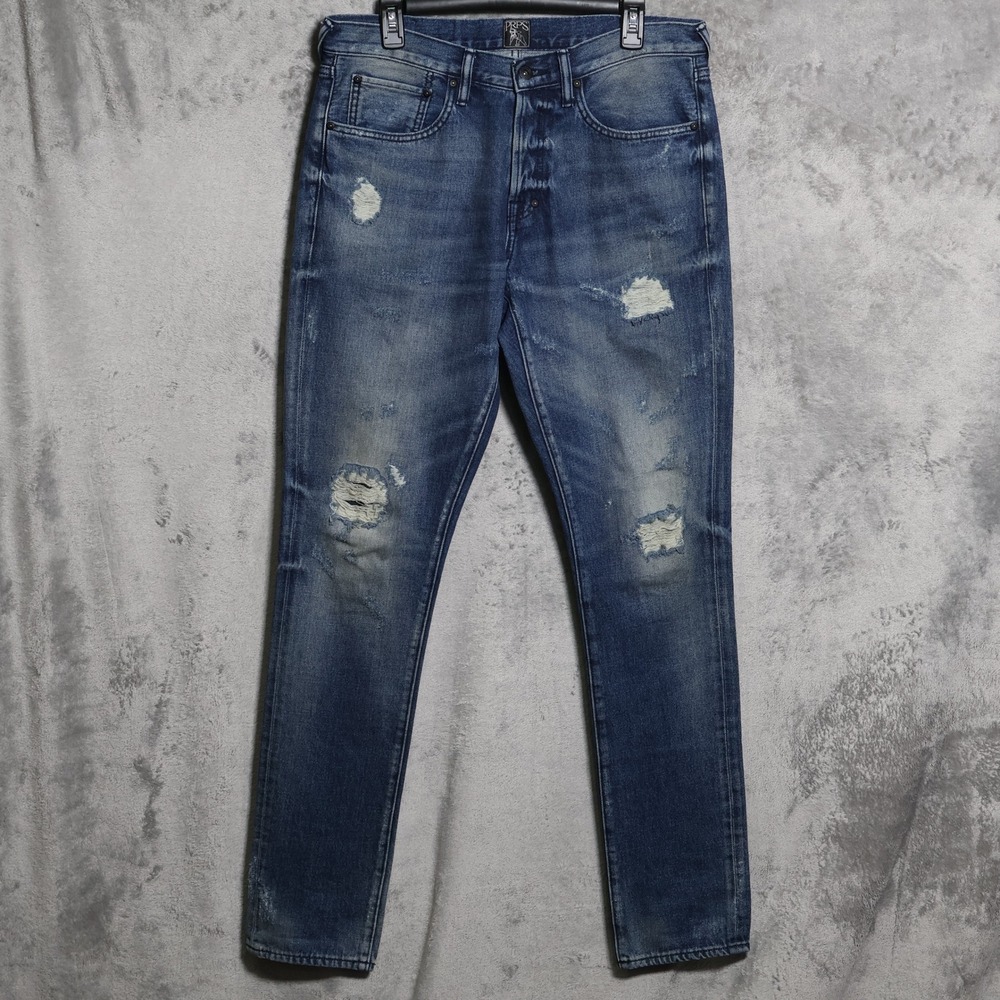 PRPS Jeans Mens 34x34 Blue Le Sabre Distressed Slim Fit Whiskering Streetwear
